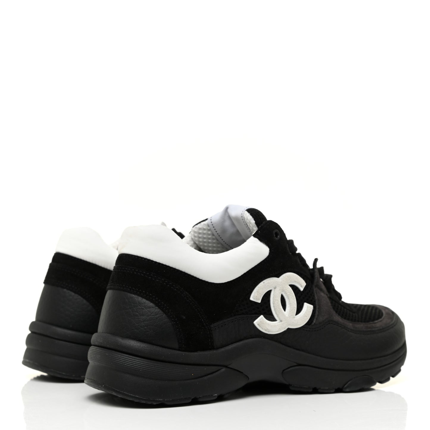 Fabric Calfskin Suede CC Sneakers 38 Black White