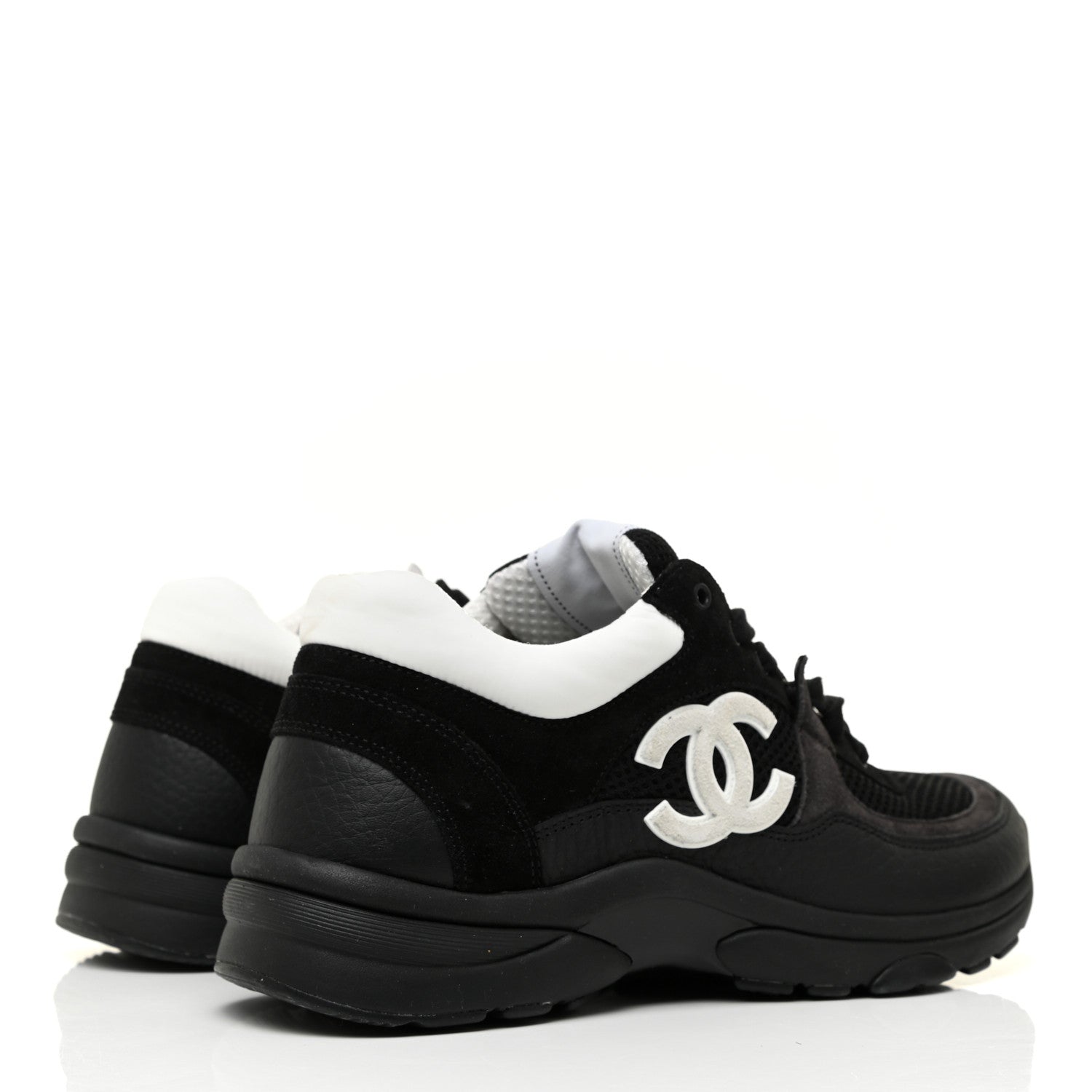 Chanel Fabric Calfskin Suede CC Sneakers 38 Black White 4 of 11