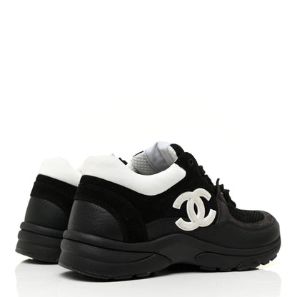 Chanel Fabric Calfskin Suede CC Sneakers 38 Black White 4 of 11