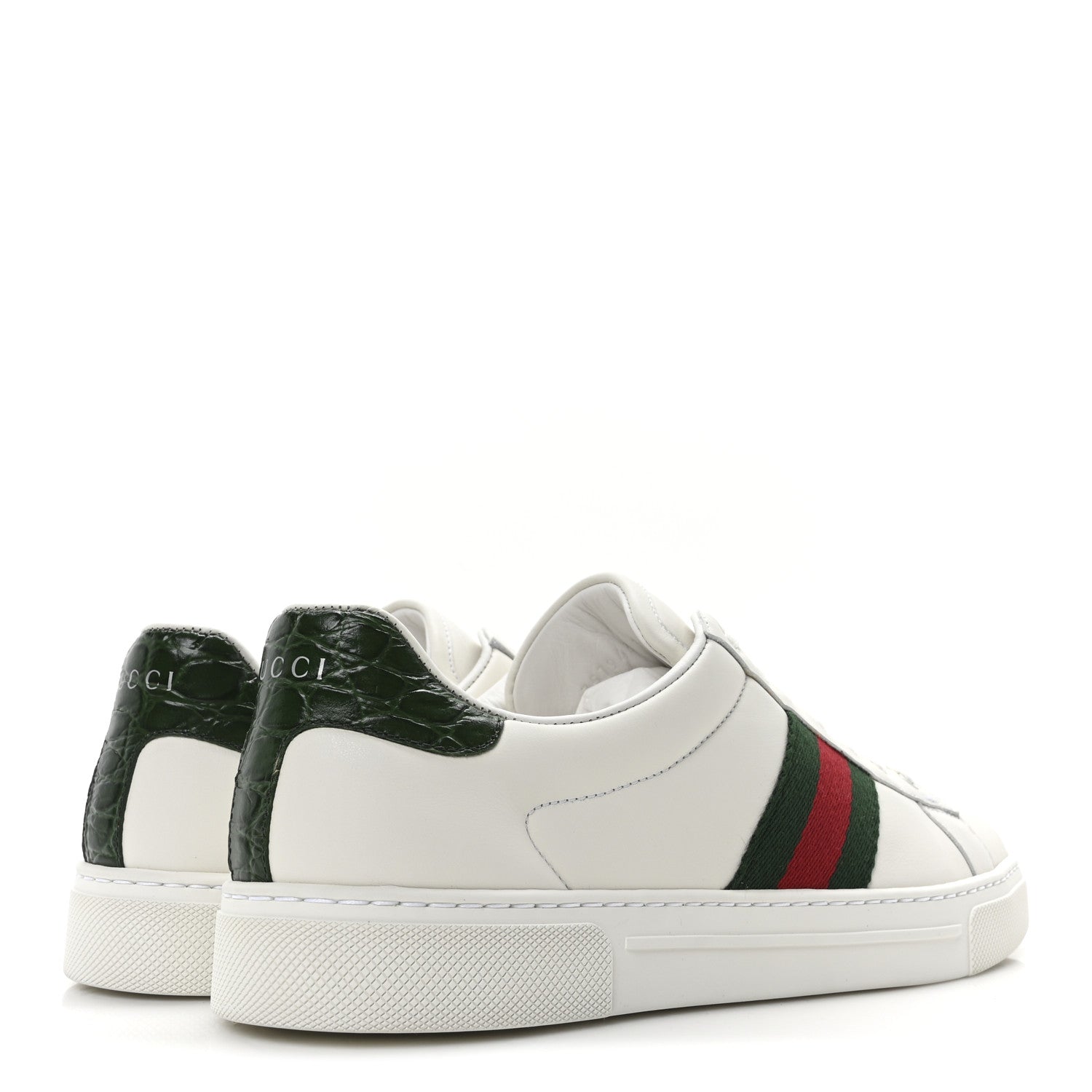 Gucci Calfskin Crocodile Web Womens Ace Sneakers 39.5 White Green 5 of 11