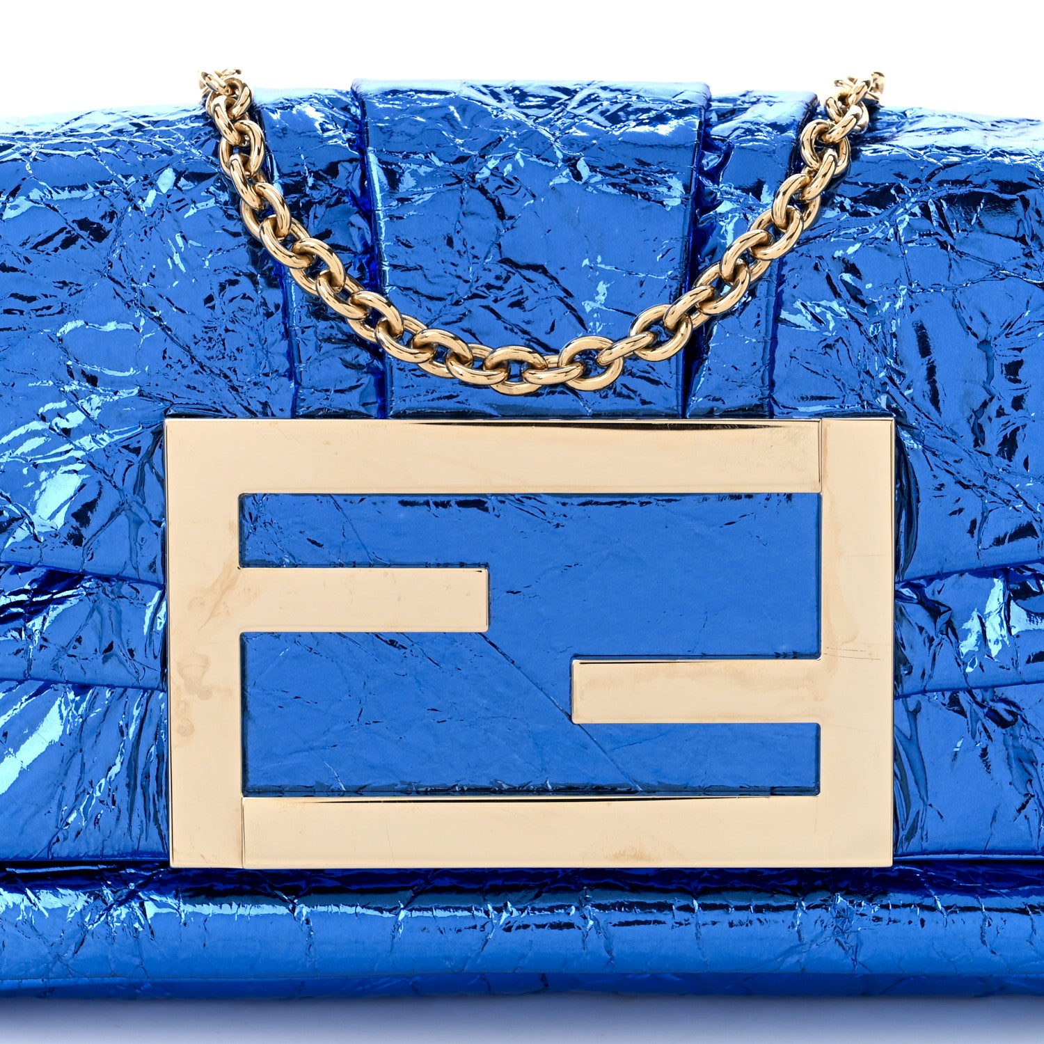 Fendi Metallic Calfskin Mia Pochette Blue 7 of 10