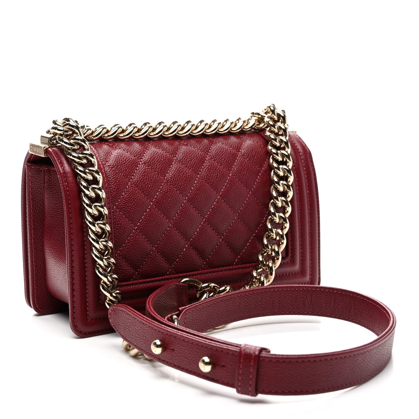 Caviar Quilted Small Boy Flap Burgundy