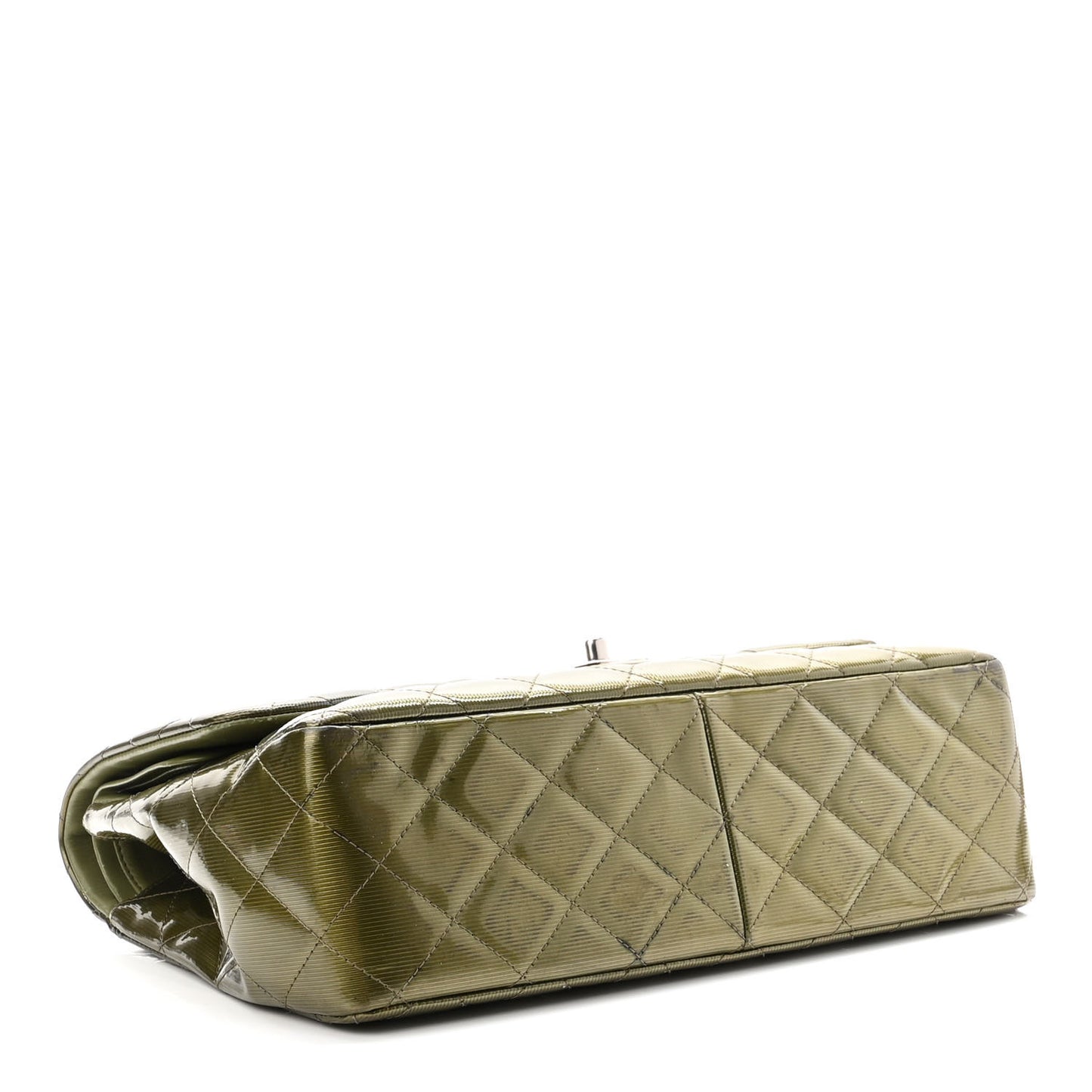 Striated Patent Quilted Jumbo Double Flap Green
