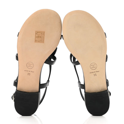 Chanel Lambskin Camellia Sandals 35 Black 5 of 8