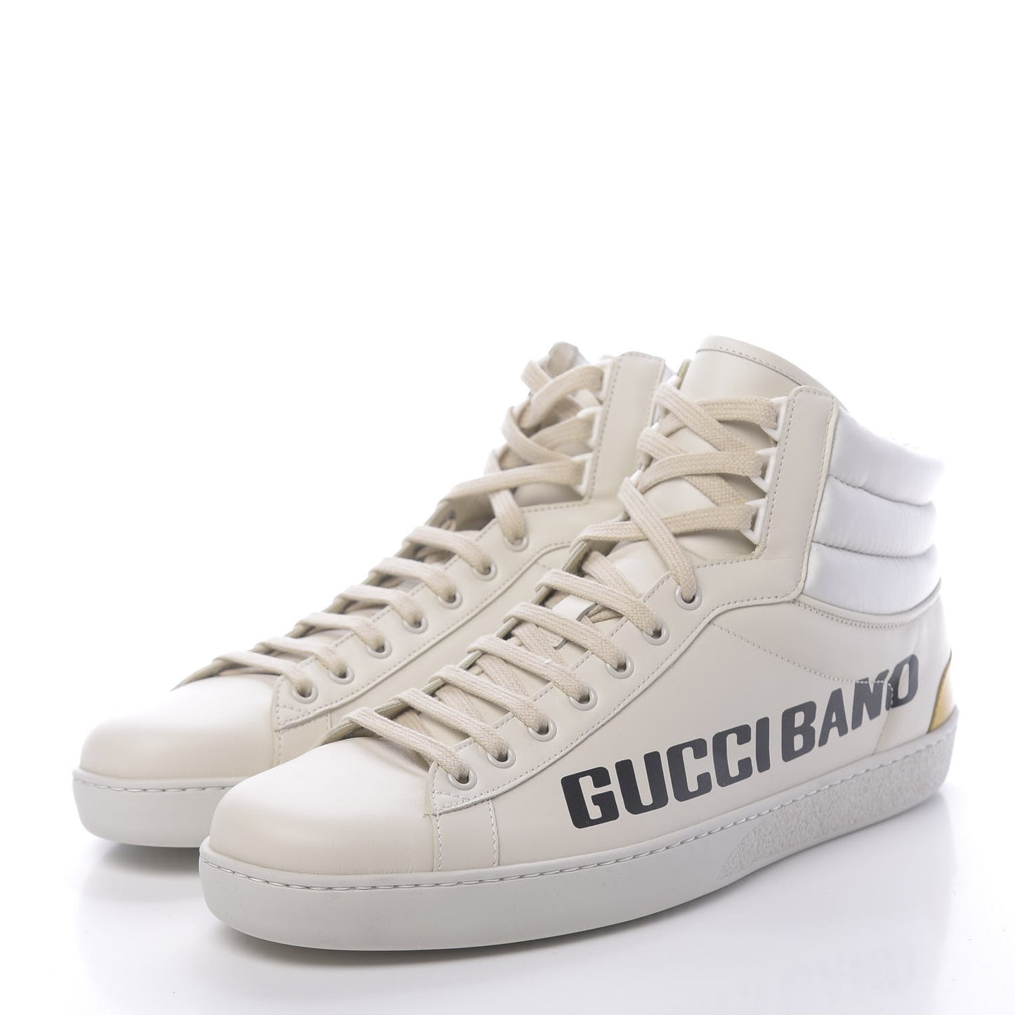 Calfskin Gucci Band Mens Ace High Top Sneakers 12 Mystic White