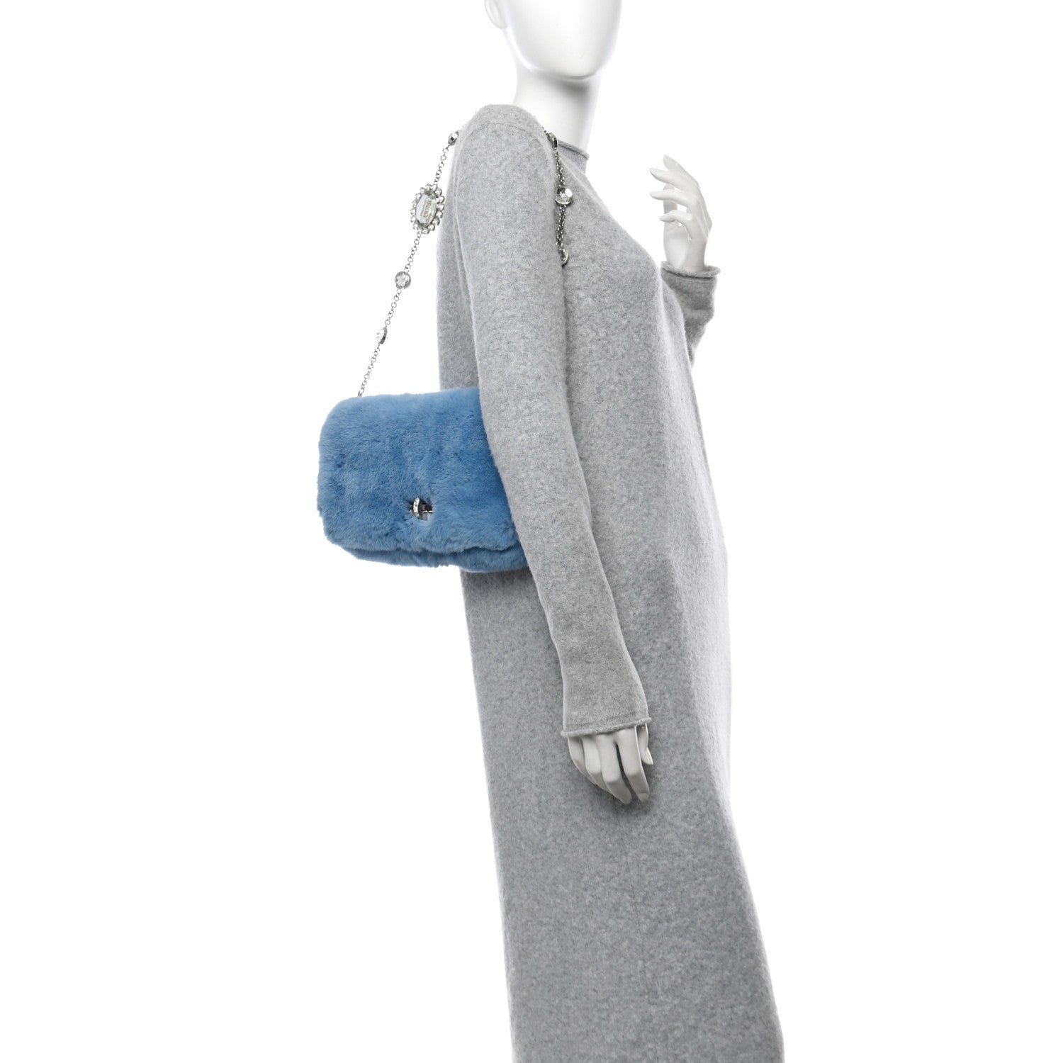 Miu Miu Rabbit Fur Crystal Flap Clutch Blue 2 of 11