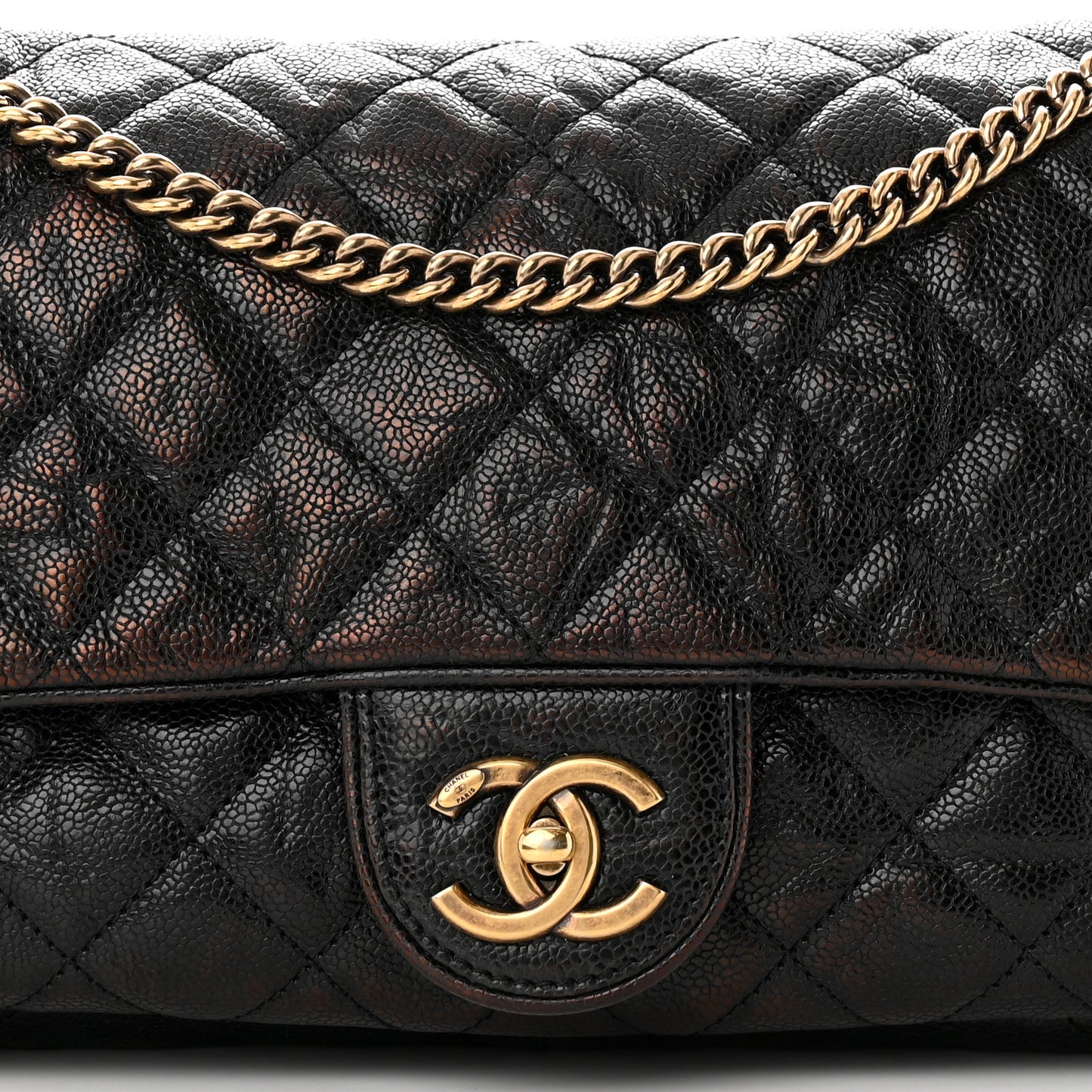 Crumpled Grained Calfskin Quilted Large Shiva Flap Black