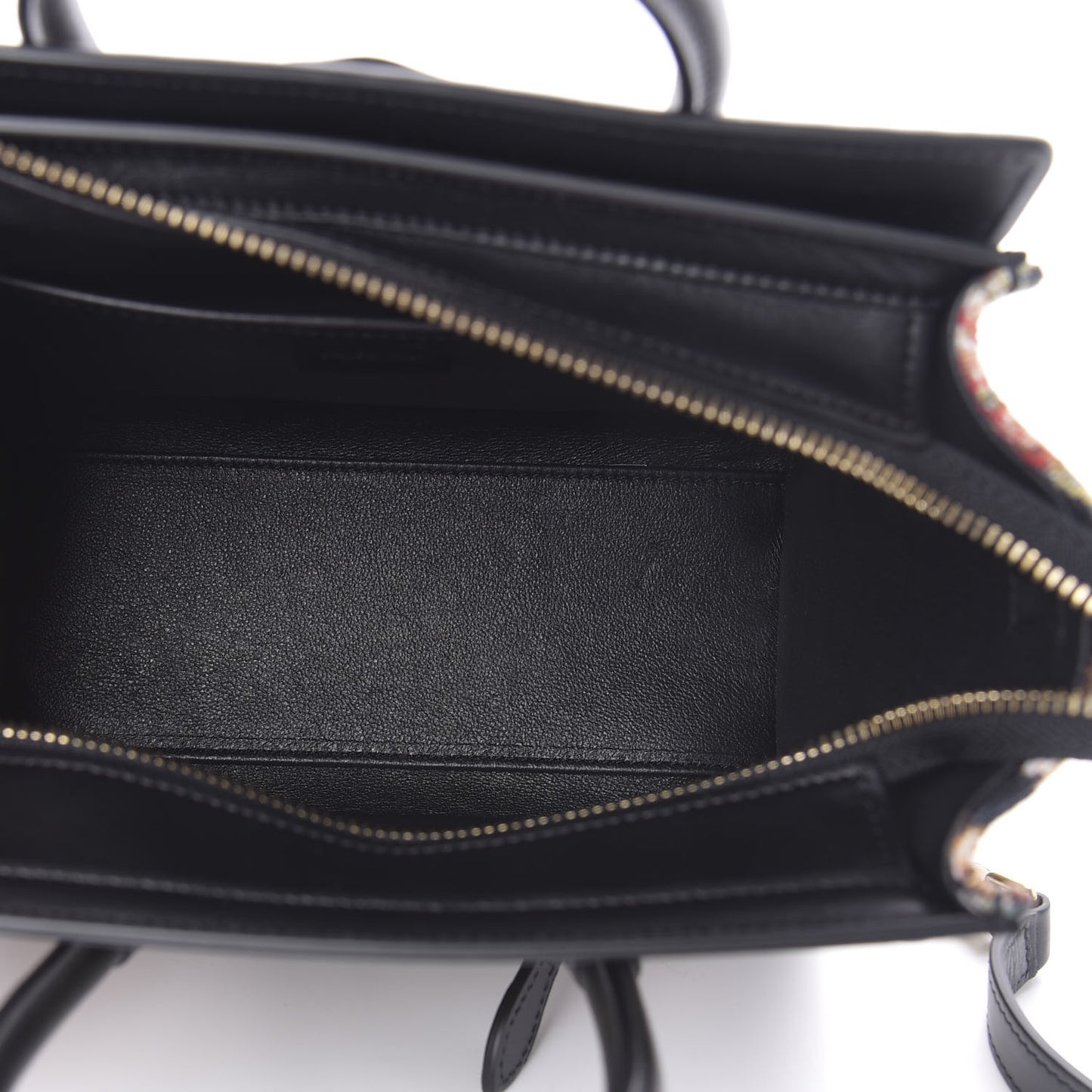 Calfskin Lambskin Canvas Jacquard Floral Nano Luggage Black
