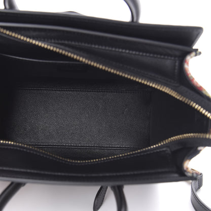Celine Calfskin Lambskin Canvas Jacquard Floral Nano Luggage Black 5 of 12