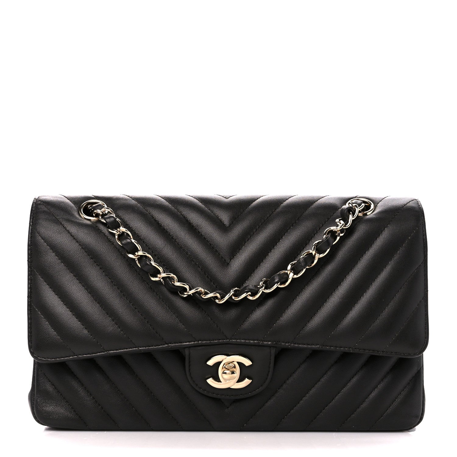 Chanel Lambskin Chevron Quilted Medium Double Flap Black 1 of 11