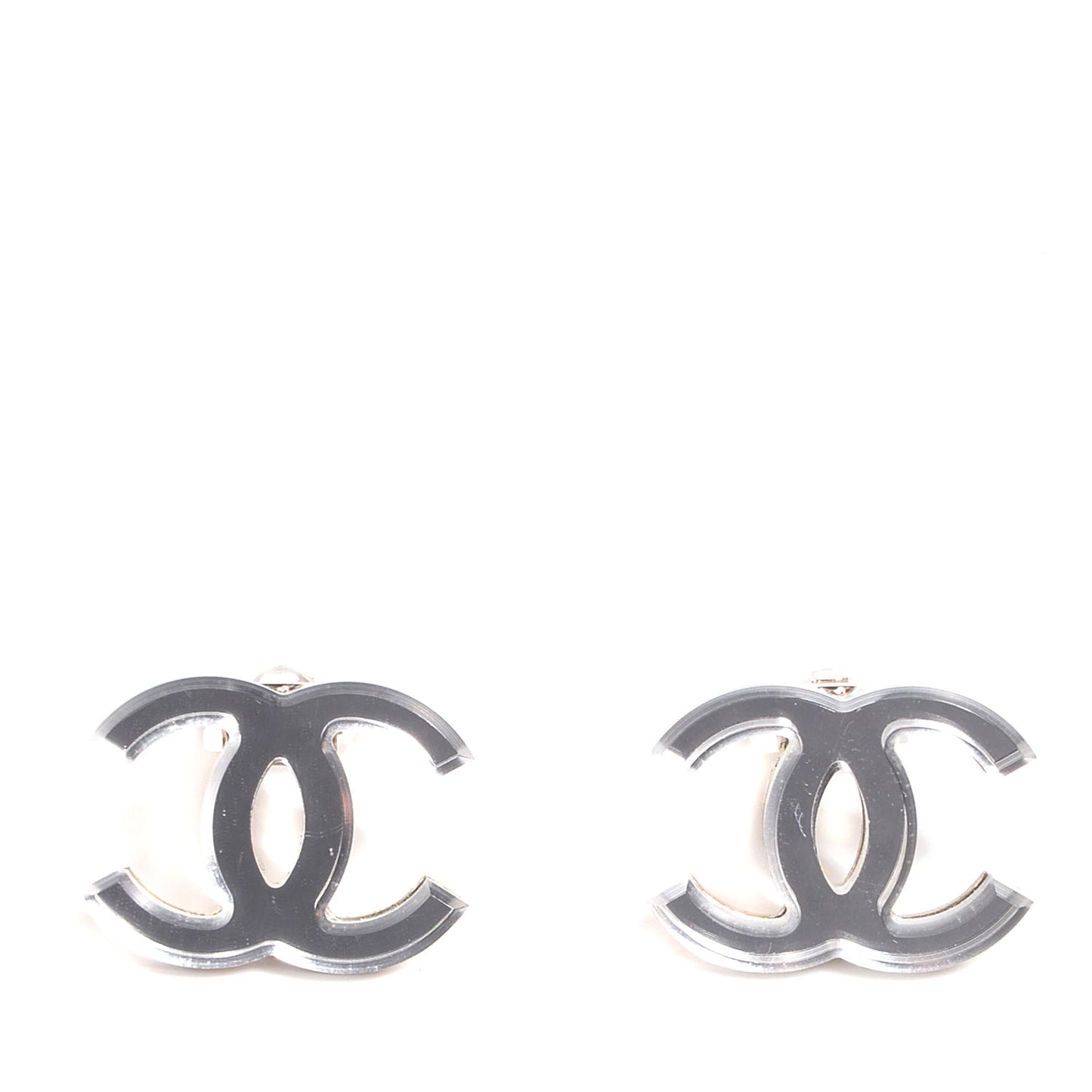 Resin CC Clip On Earrings Silver