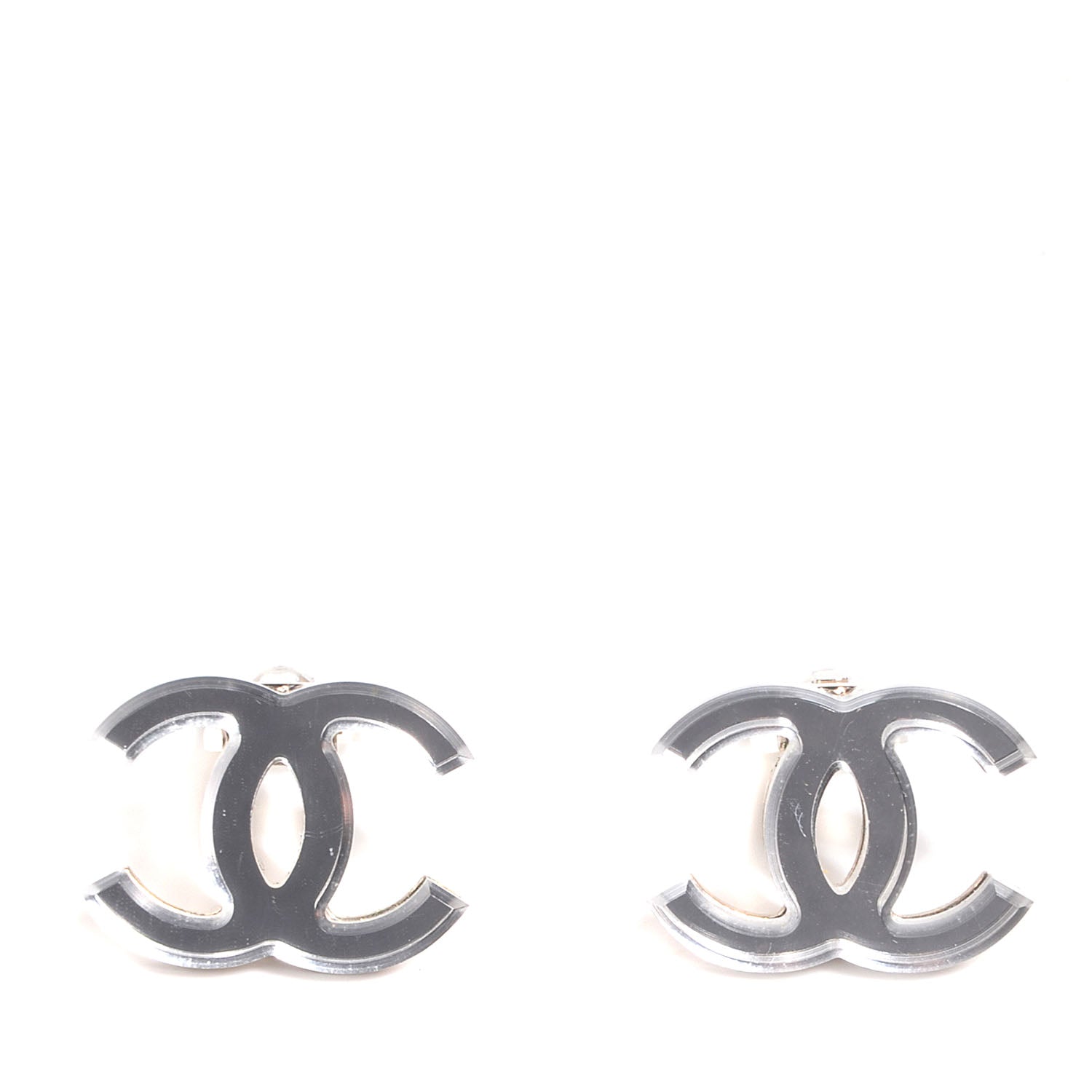 Chanel Resin CC Clip On Earrings Silver 1 of 4