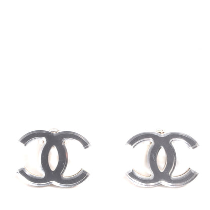 Chanel Resin CC Clip On Earrings Silver 1 of 4