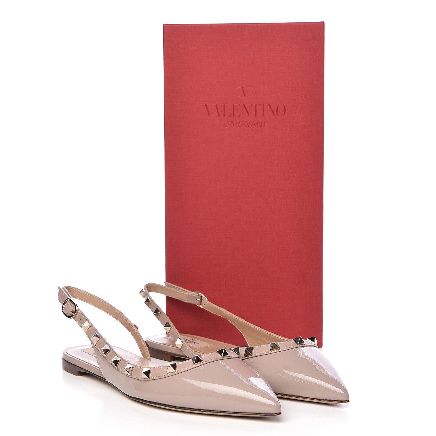 Valentino Garavani Patent Rockstud Slingback Flats 38 Poudre 9 of 9