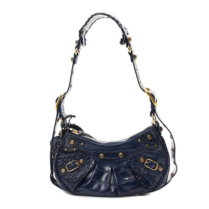 Balenciaga Extra Supple Calfskin Crocodile Embossed Le Cagole Shoulder Bag XS Indigo 1 of 11