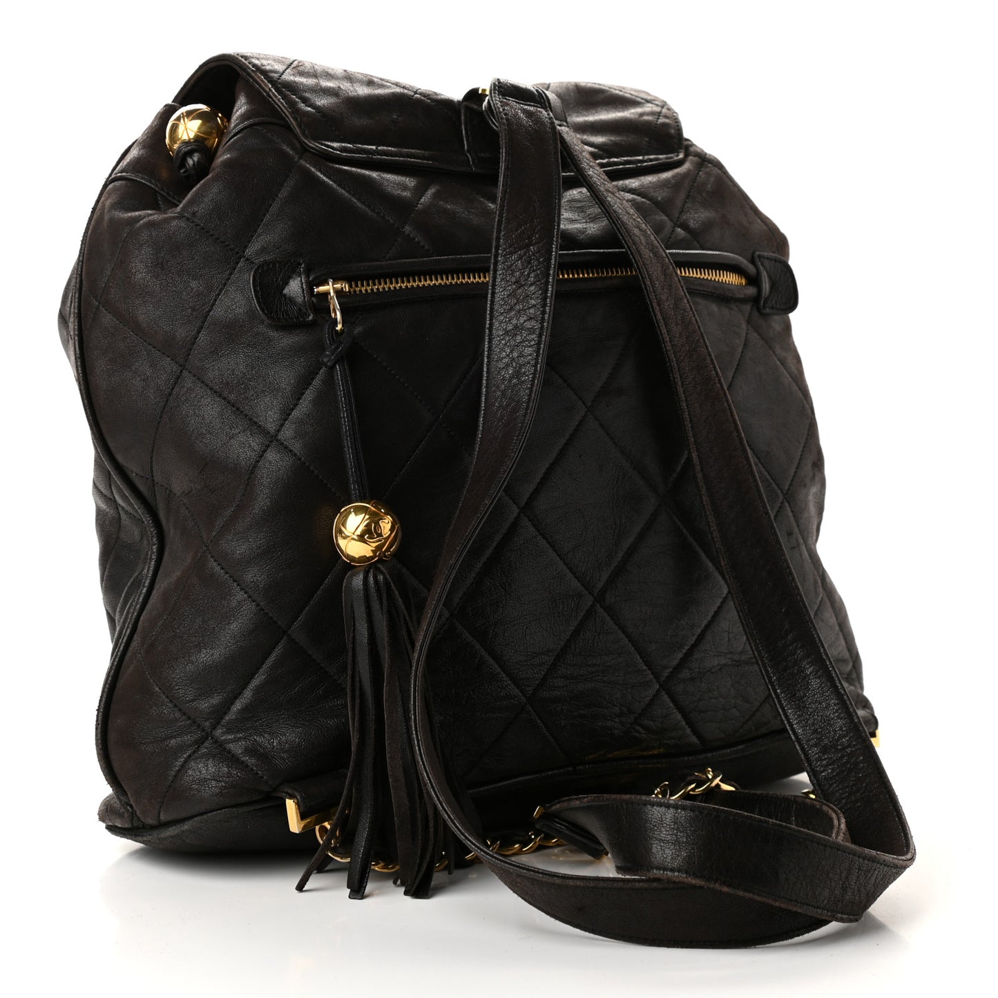 Lambskin Quilted Tassel Drawstring Backpack Dark Bown