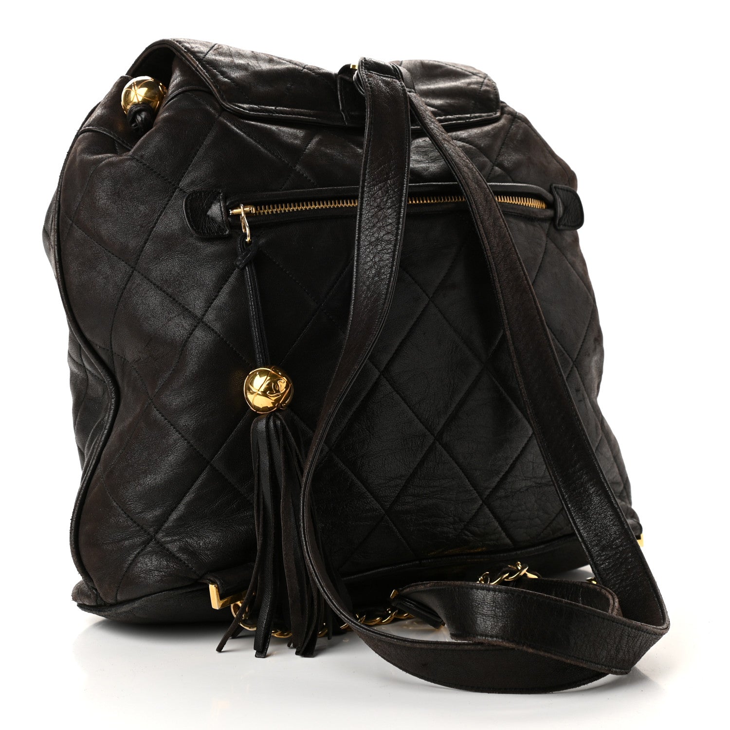 Chanel Lambskin Quilted Tassel Drawstring Backpack Dark Bown 3 of 15