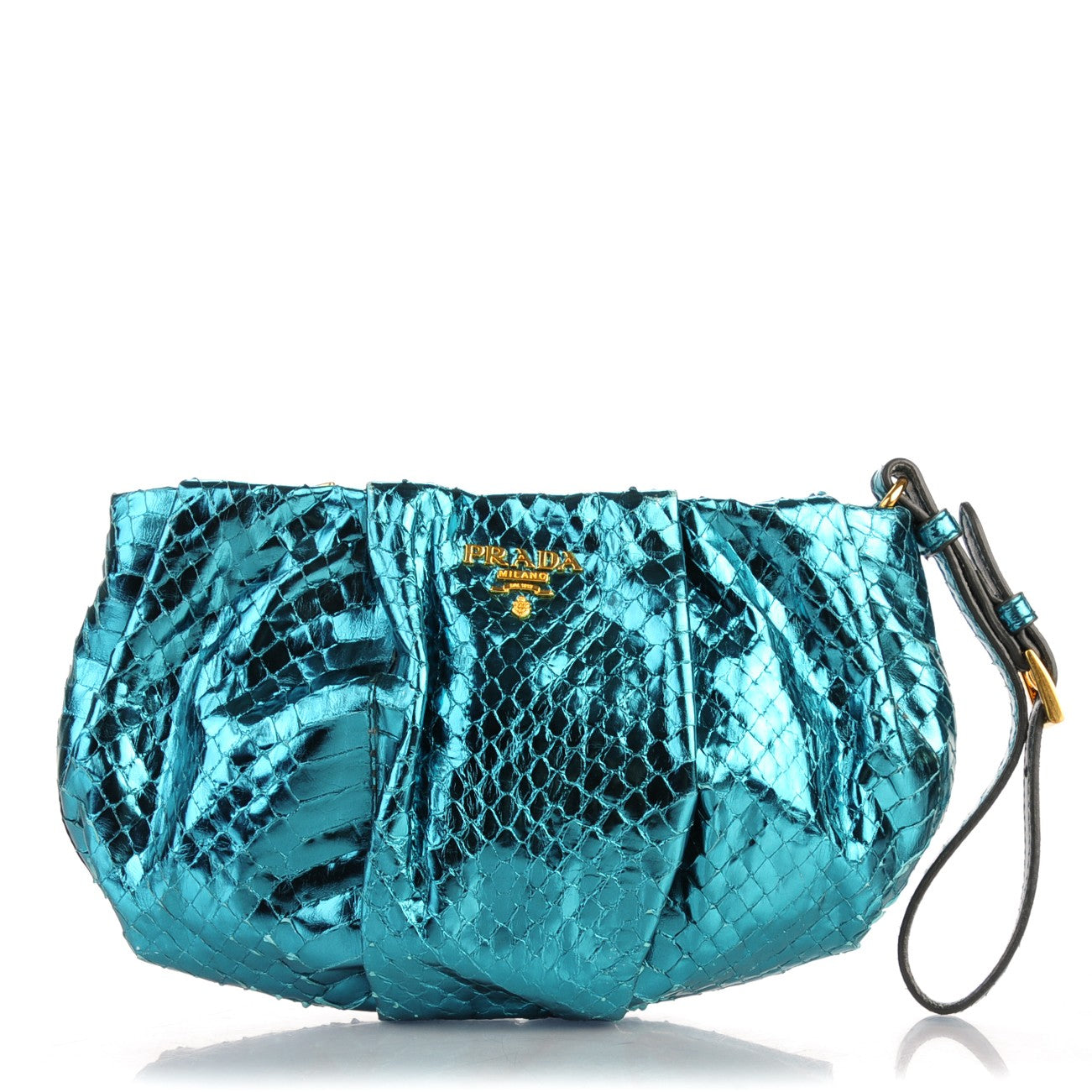 Metallic Python Wristlet Clutch Turchese