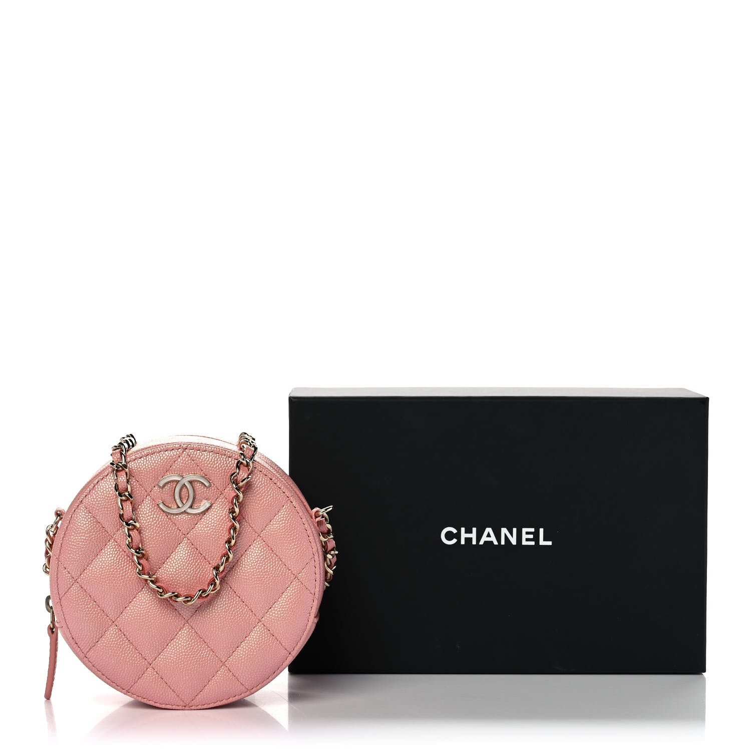Chanel Iridescent Caviar Resin Quilted Round Clutch With Chain Pink 11 of 11