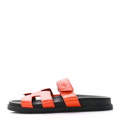 Hermes Lizard Womens Chypre Sandals 38 Orange Synthetique 1 of 8