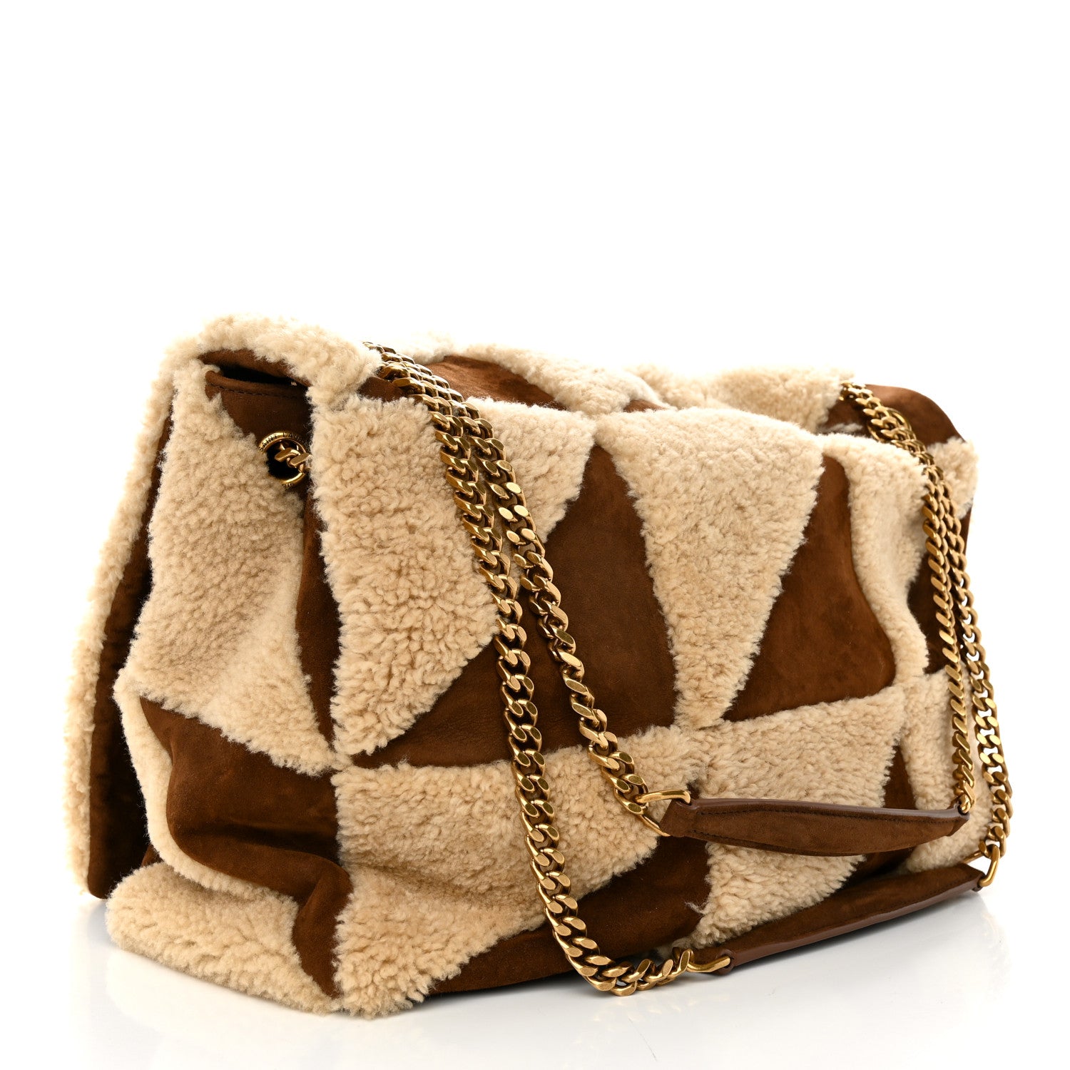 Saint Laurent Suede Shearling Patchwork Monogram Giant Jamie Brown Beige 3 of 12