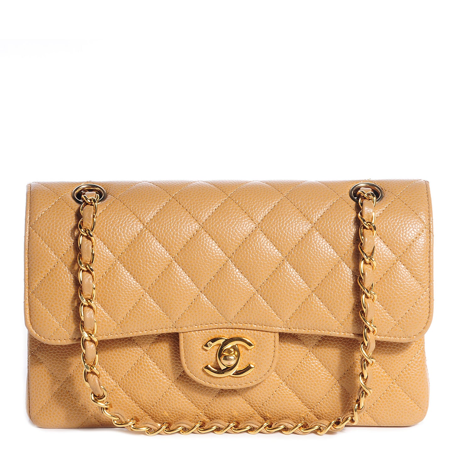 Caviar Quilted Small Double Flap Beige