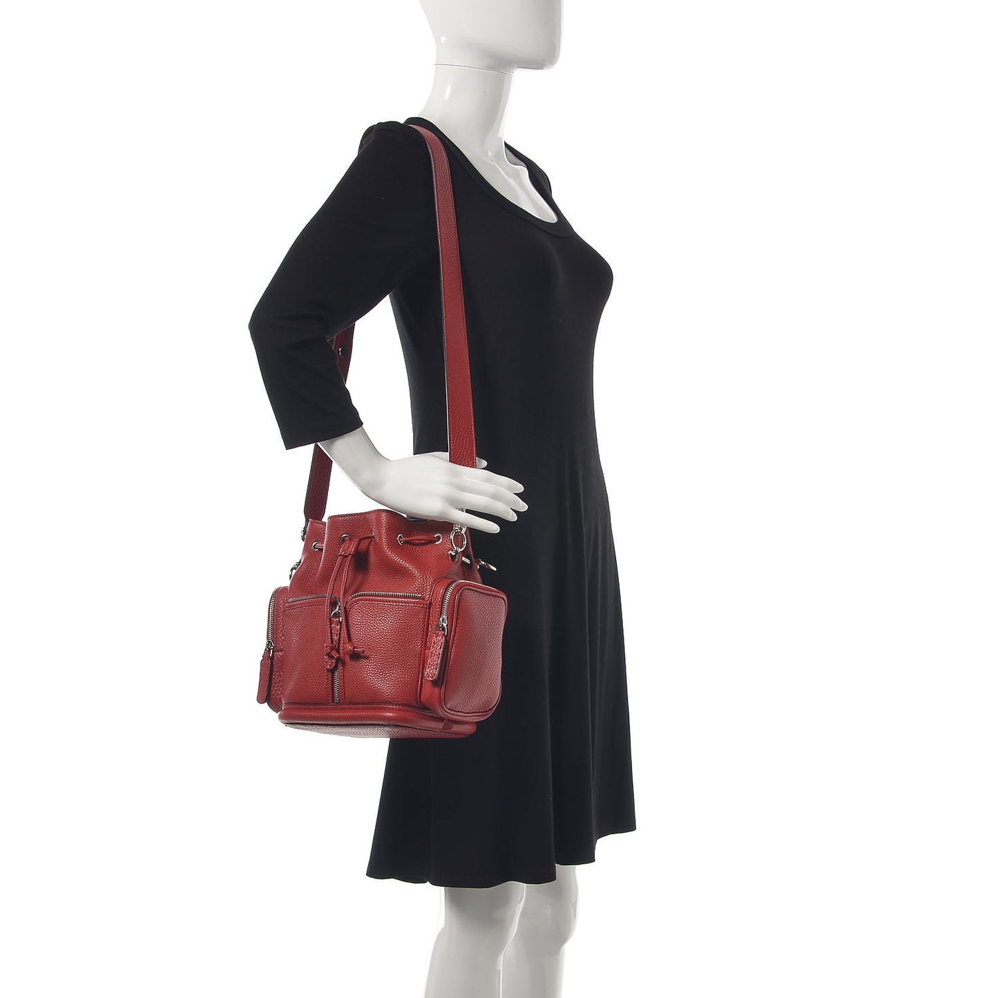 Cuoio Romano Selleria F is Fendi Grande Mon Tresor Pocket Bucket Bag Rosso