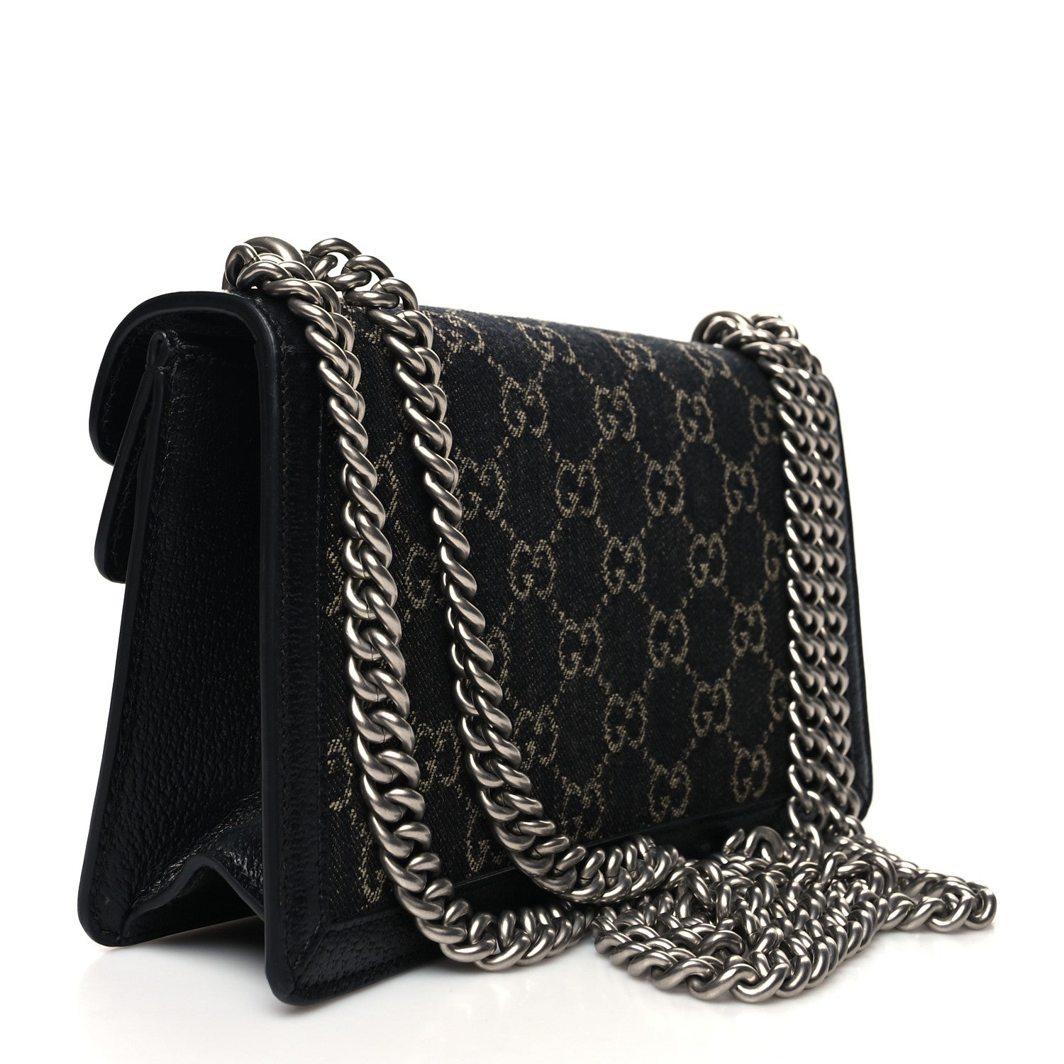 Gucci Jacquard Black Denim GG Monogram Textured Dollar Calfskin Small Dionysus Shoulder Bag Black Ivory 3 of 11