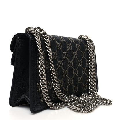 Gucci Jacquard Black Denim GG Monogram Textured Dollar Calfskin Small Dionysus Shoulder Bag Black Ivory 3 of 11