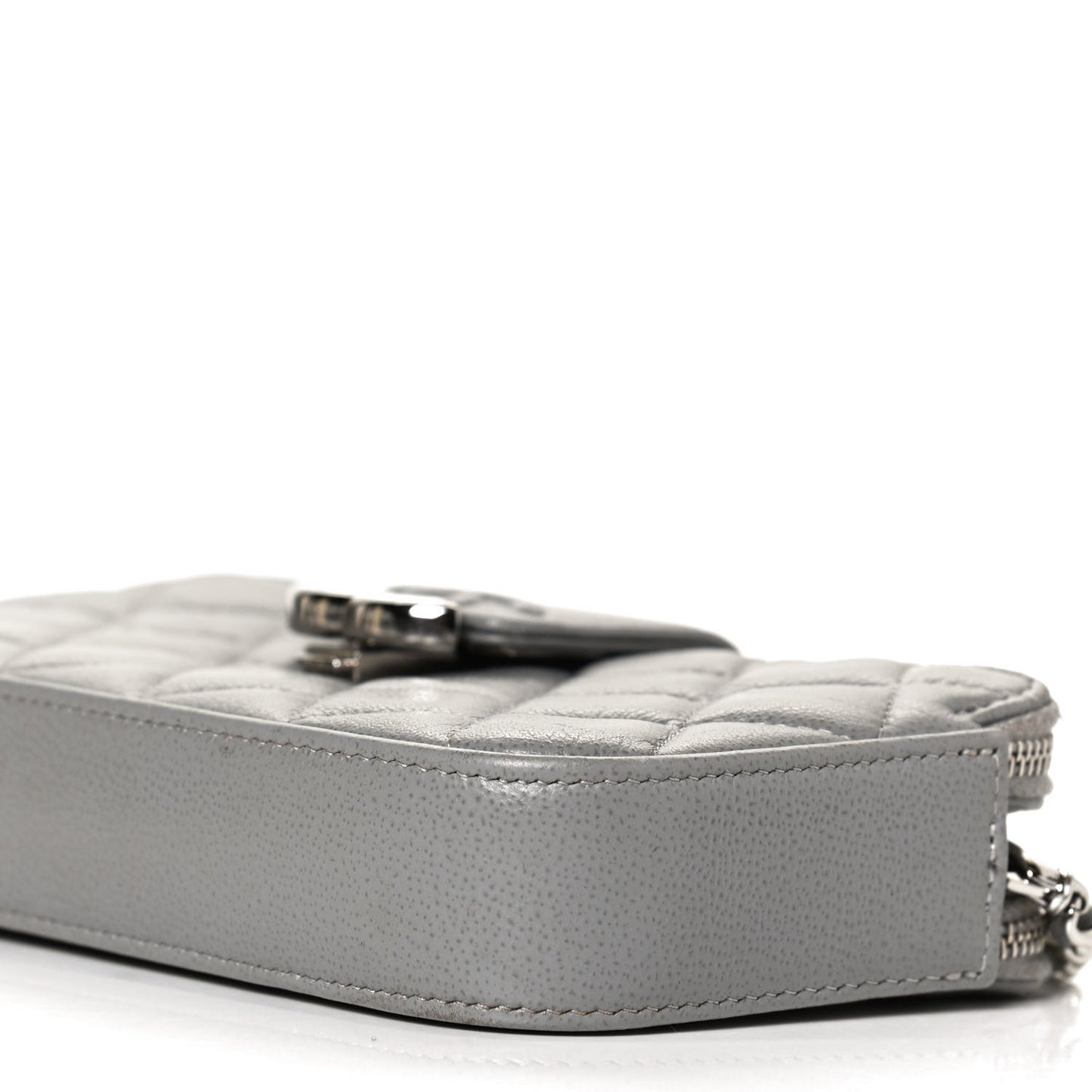 Grained Calfskin Quilted CC Box Clutch With Chain Grey