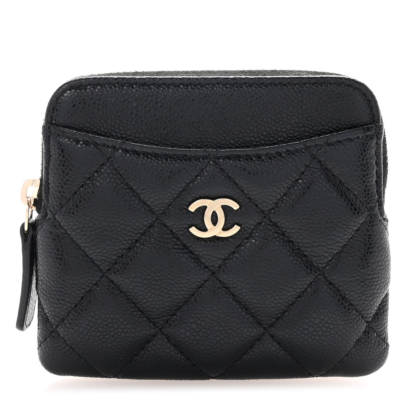 Caviar Quilted Zip Card Holder Wallet Black