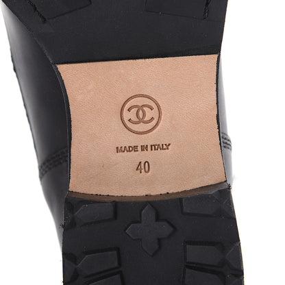 Chanel Calfskin Quilted CC Tall Lace Up Combat Boots 40 Black 5 of 6