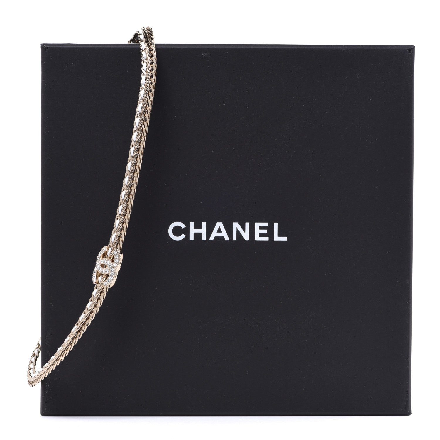 Chanel Metal Lambskin Crystal CC Choker Gold White 6 of 6