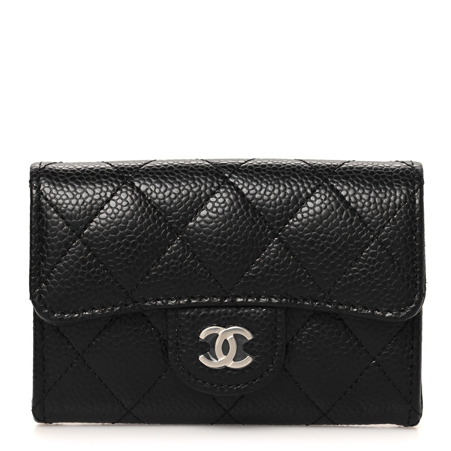 Caviar Quilted Flap Card Holder Wallet Black