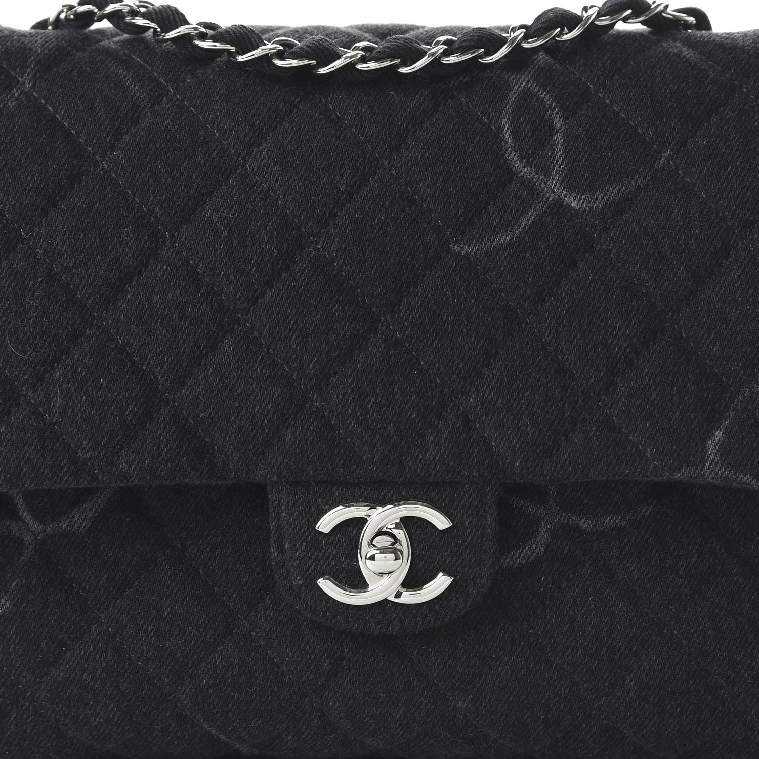 Chanel Denim Quilted CC Print Jumbo Single Flap Black 10 of 11