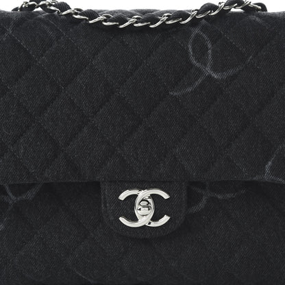 Chanel Denim Quilted CC Print Jumbo Single Flap Black 10 of 11