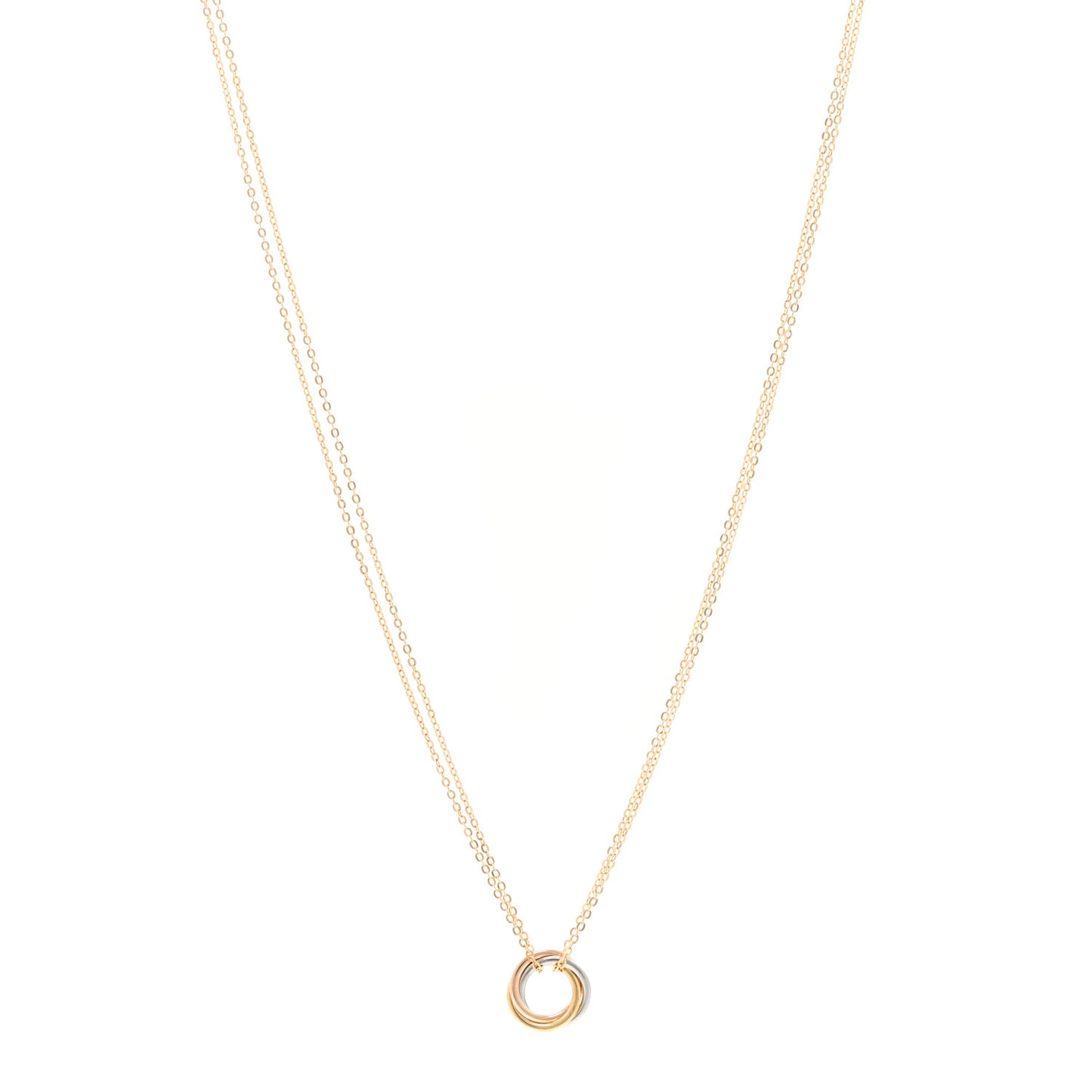 18K Pink Yellow White Gold Trinity Double Chain Pendant Necklace