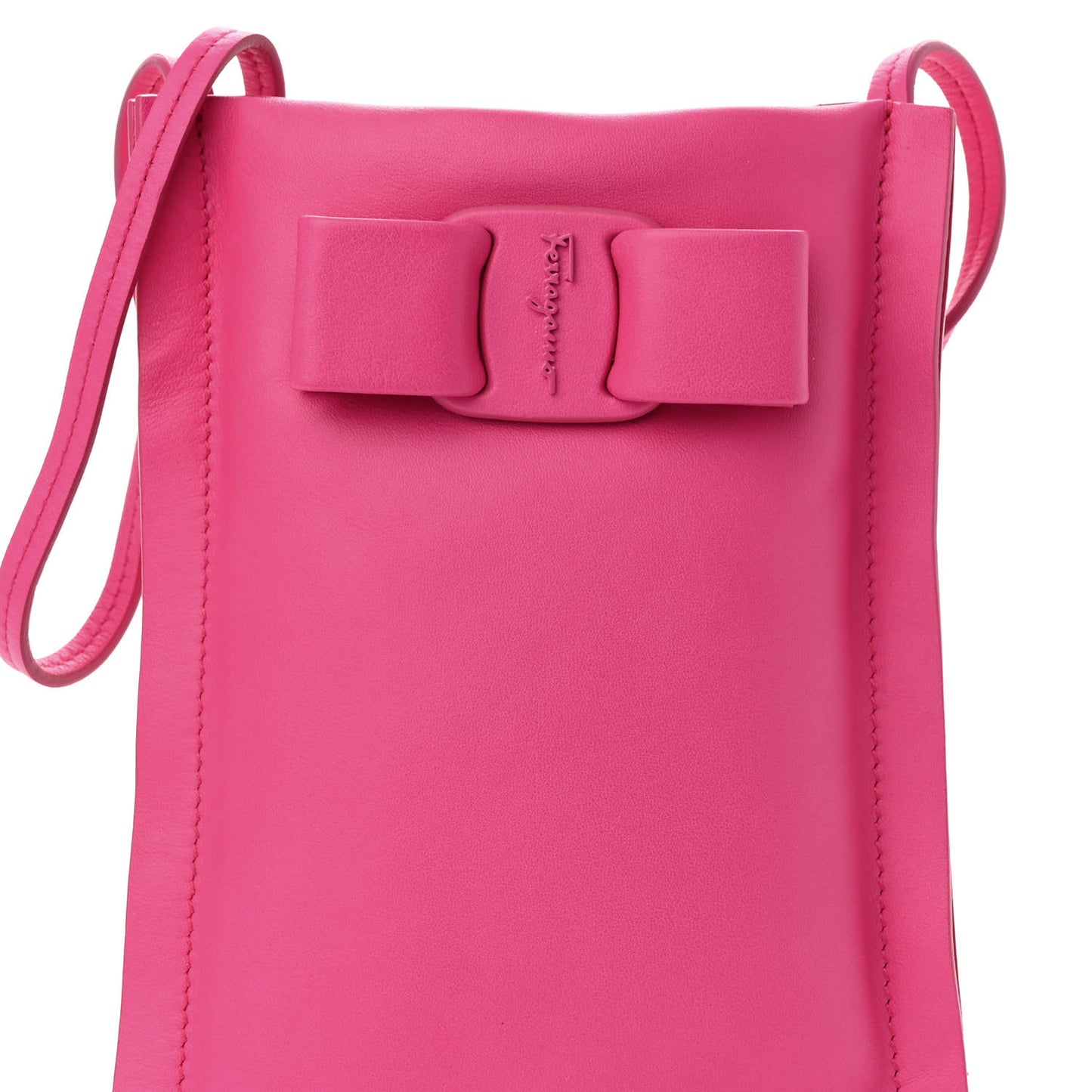 Calfskin Viva Bow Phone Pouch Hot Pink
