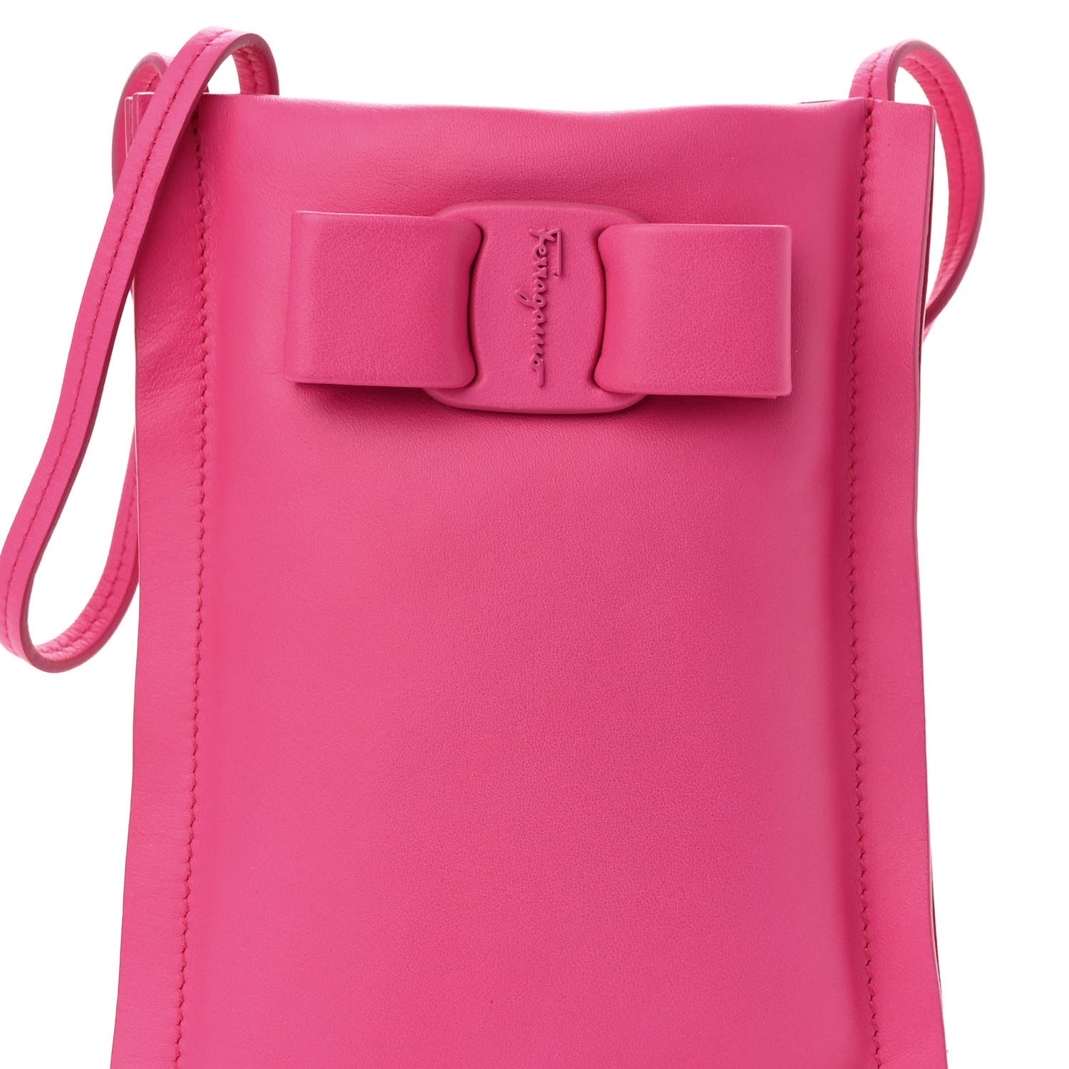 Salvatore Ferragamo Calfskin Viva Bow Phone Pouch Hot Pink 7 of 9