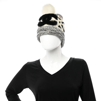 Chanel Wool Shearling CC Beanie Hat Grey Black Red 2 of 7