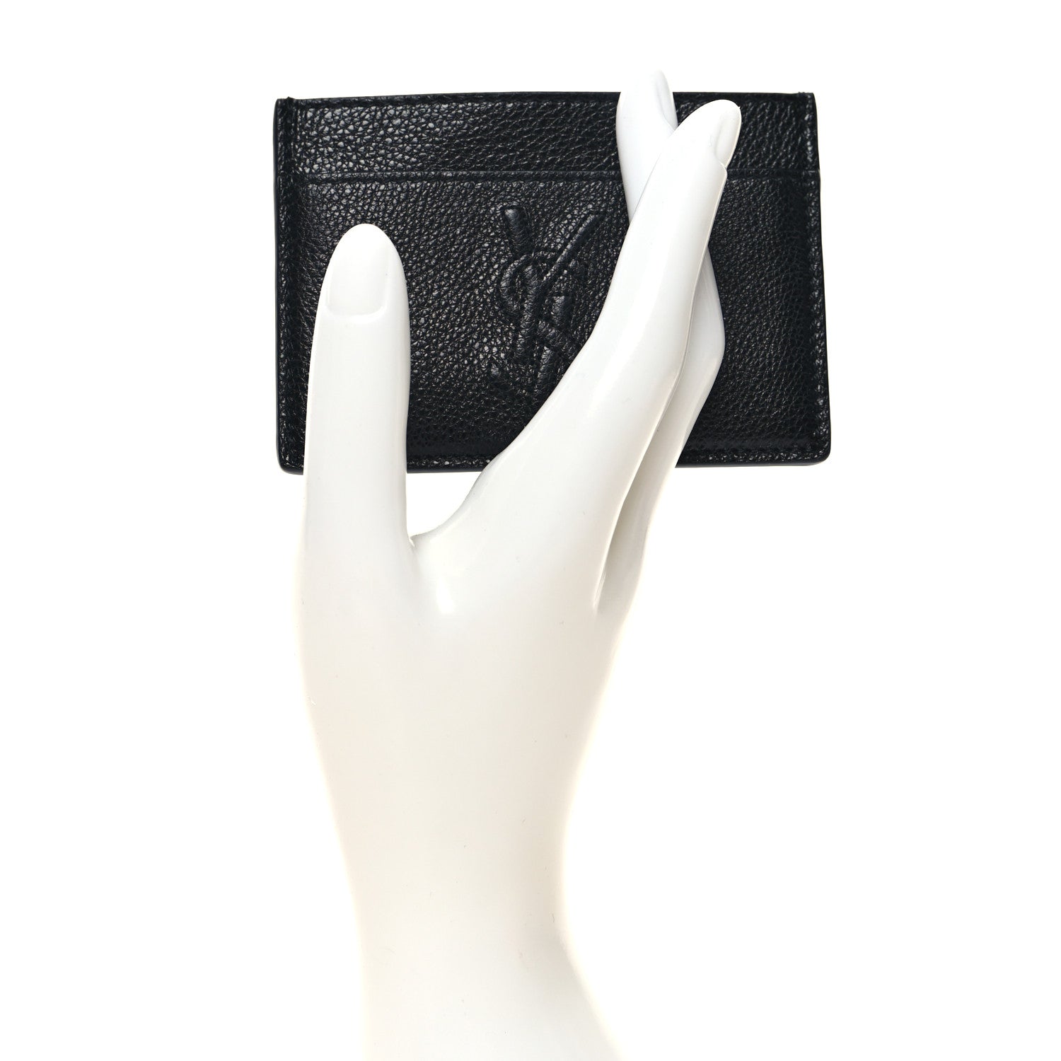 Saint Laurent Grained Calfskin Monogram Credit Card Case Black 2 of 9