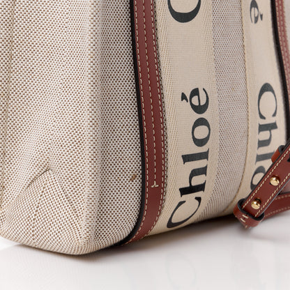 Chloe Cotton Calfskin Small Woody Ribbon Tote With Strap White Brown 14 of 14