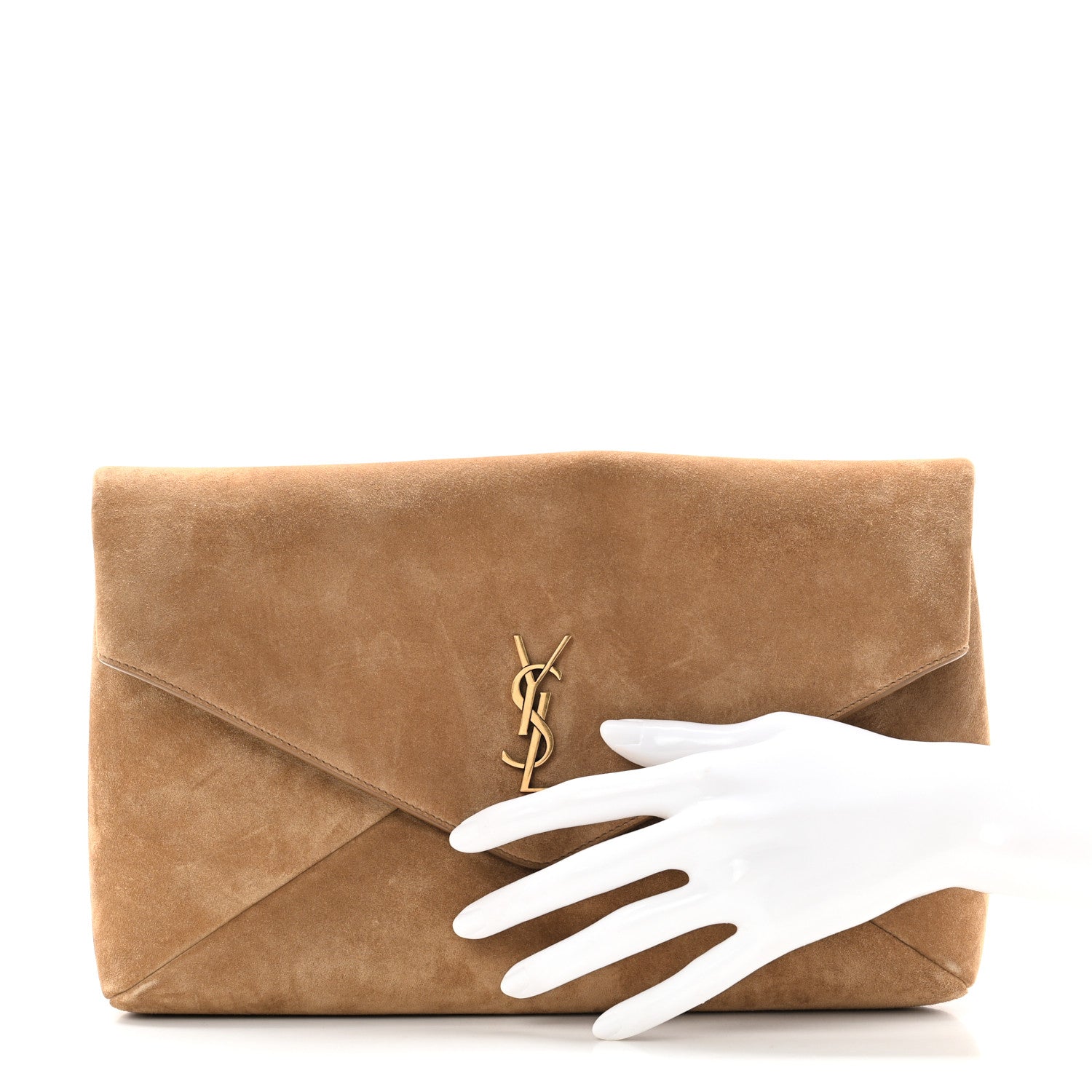 Saint Laurent Suede Large Cassandre Envelope Pouch Golden Leaf 2 of 9
