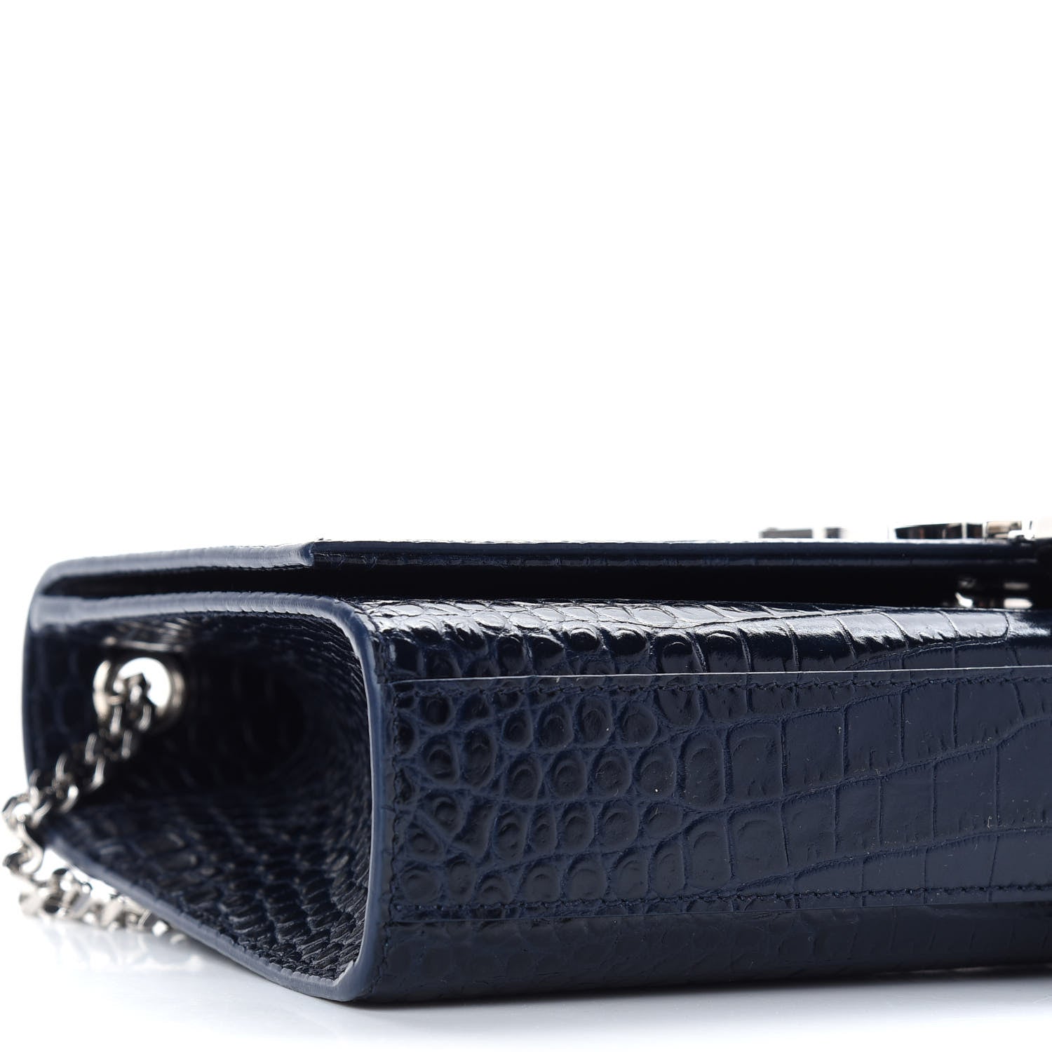 Saint Laurent Calfskin Crocodile Embossed Medium Classic Monogram Kate Tassel Satchel Deep Marine 6 of 7