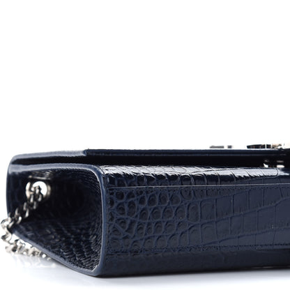 Saint Laurent Calfskin Crocodile Embossed Medium Classic Monogram Kate Tassel Satchel Deep Marine 6 of 7