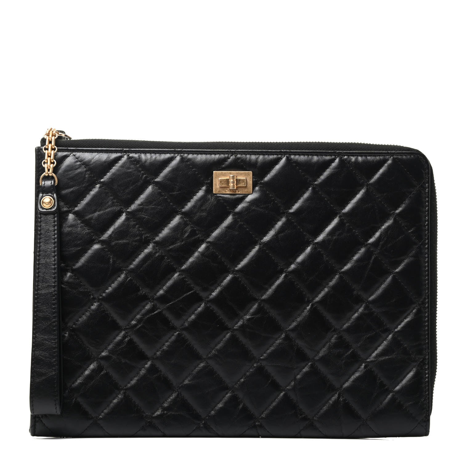 Chanel Aged Calfskin Quilted 2.55 Reissue Pouch With Handle Black 1 of 3