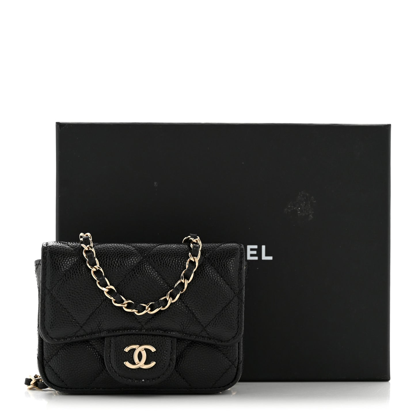 Caviar Quilted Mini Chain Belt Bag Black