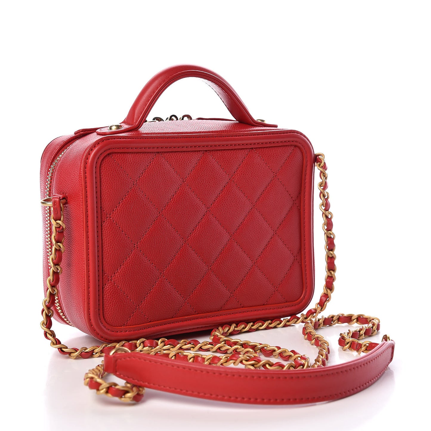 Caviar Quilted Small CC Filigree Vanity Case Red