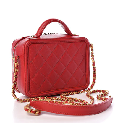 Chanel Caviar Quilted Small CC Filigree Vanity Case Red 3 of 9