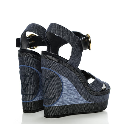 Louis Vuitton Canvas Blue Shore Wedge Sandal 37 Marine 4 of 8